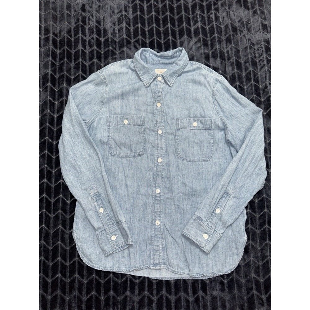 Faherty Mens Blue Chambray Denim Tencel Linen Button Down Pocket Shirt Size S